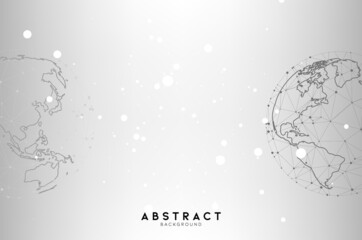 Abstract white and gray globe triangle geometry background and wallpaper. Global network connection, Social communications concept, Digital technology banner.