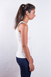 Set of 3 photos showing the result of using back posture corrector. Before, during use and after.