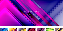Dynamic Lines On Fluid Color Gradient. Collection Of Trendy Geometric Asbtract Backgrounds For Your Text, Logo Or Graphics