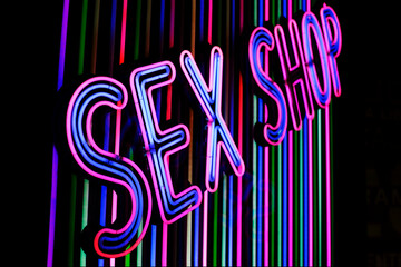 Colourful neon sex shop sign