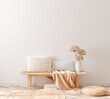 Scandinavian style living room, interior in pastel colors, wall mockup, 3d render