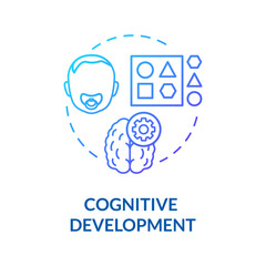 Poster - Children cognitive development concept icon. Early childhood and baby growth. Kindergarten.Toddlers thinking skills idea thin line illustration. Vector isolated outline RGB color drawing