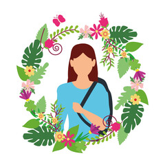 Poster - young woman casual in floral wreath avatar character