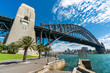 View of Sydney harbor bridge and sydney downtown skyline in beautiful day, Australia