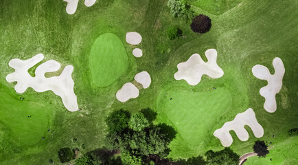 Poster - Drone view of a beautiful golf course in Civry-la-Foret Paris France