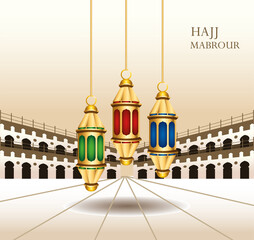 Wall Mural - hajj mabrour celebration with golden lanterns hanging