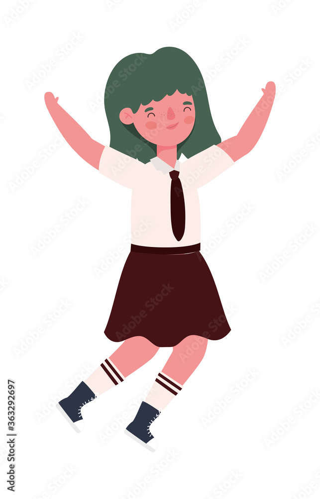 Jumping Class Vector Girl kid cartoon with uniform and arms up jumping design, Back to ...