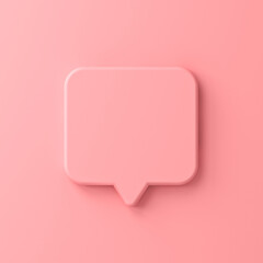 Poster - Blank pink pastel color speech bubble pin isolated on pink wall background with shadow 3D rendering