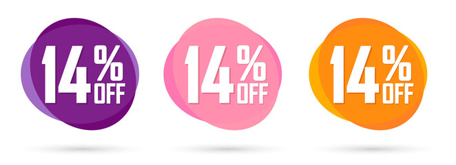 Set Sale 14% off bubble banners, discount tags design template, today offers, vector illustration