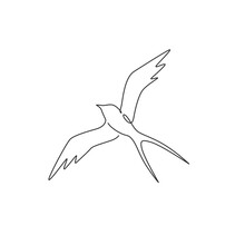 One Continuous Line Drawing Of Luxury Swallow For Company Logo Identity. Cute Bird Mascot Concept For Organic Food Symbol. Trendy Single Line Vector Draw Design Graphic Illustration