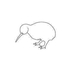 Wall Mural - One single line drawing of cute kiwi animal for company business logo identity. Kiwi bird mascot concept for national conservation park. Modern continuous line draw graphic vector design illustration