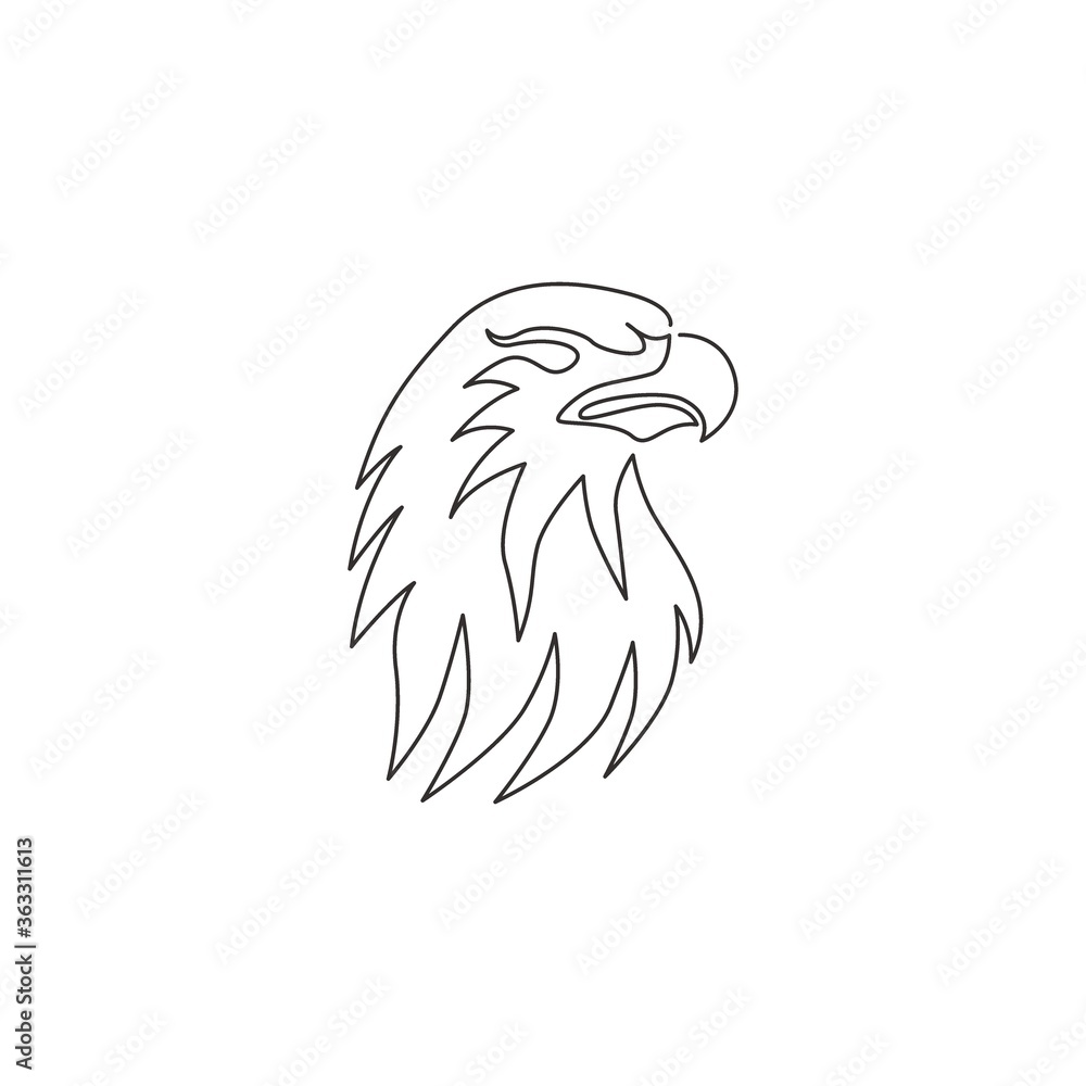 One single line drawing of strong eagle head bird for company business ...