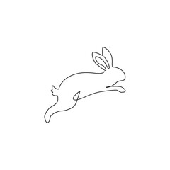 Wall Mural - One single line drawing of cute jumping rabbit for brand business logo identity. Adorable bunny animal mascot concept for breeding farm icon. Continuous line graphic draw design vector illustration