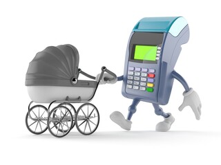 Canvas Print - Credit card reader character with baby stroller