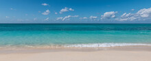 Panoramic View Of Tropical White Sand Beach And Sea Of ​​the Cayman Islands.