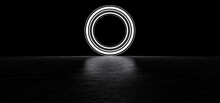 Glowing Circle Consists Of Several Stripes. Luminous Circle In Dark Space. Glowing Round Portal. 3D Render.