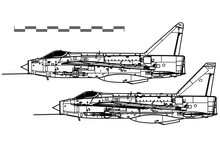 English Electric Lightning F.Mk 1, Mk 3. Vector Drawing Of Supersonic Interceptor. Side View. Image For Illustration And Infographics.