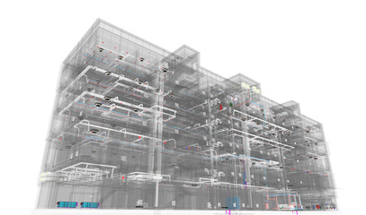 Canvas Print - BIM model of an office building with transparent walls