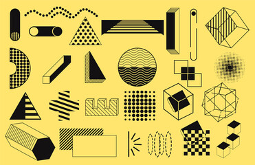 Aufkleber - Geometric shapes. Memphis design, retro elements for web, vintage, advertisement, commercial banner, poster, leaflet. Vintage geometric print illustration element. Isolated vector symbols set