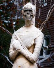Mummy With Skeleton Face On Halloween