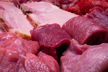 Wall Mural - Premium cuts of raw steak. Fresh and raw meat. Raw meat mixture. Raw beef steaks on wooden table._-3