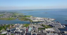 Flying Over Train Track In Galway City 4K