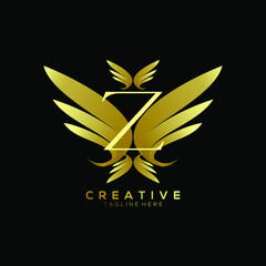 Letter Z Luxury Gold Thin Wing Logo Template