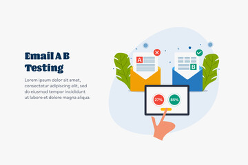 Wall Mural - A/B testing for email campaign, split testing, conducting an email ab test, digital marketing and research, communication concept. Web banner template with text.