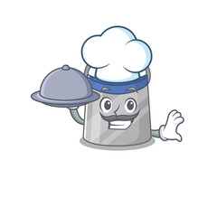 Sticker - mascot design of face shield chef serving food on tray