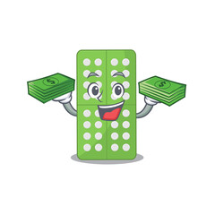 Sticker - A wealthy medicine pills cartoon character having much money on hands