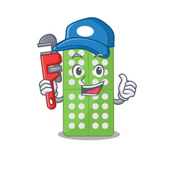 Sticker - cartoon mascot design of medicine pills as a Plumber with tool