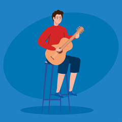 Wall Mural - young man playing guitar sitting a chair vector illustration design