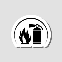 Sticker - Fire extinguisher glyph sticker icon isolated on gray background