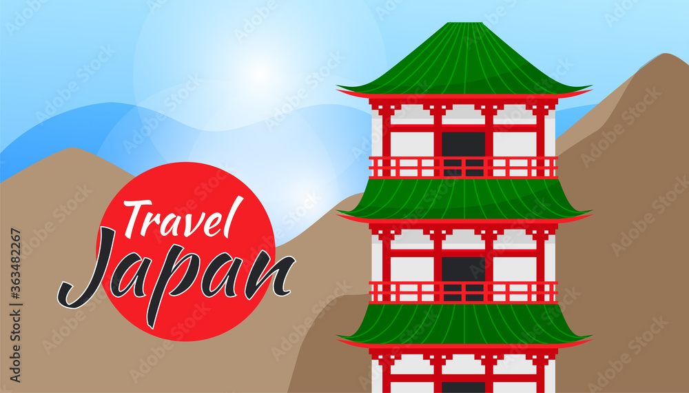 Travel Japan vector poster with japanese famous landmark. Travel and ...