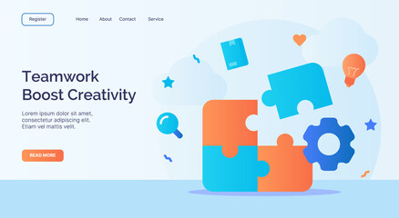 Wall Mural - team work boost creativity instal puzzle element icon campaign for web website home page landing tem