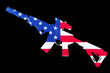 Contour modern military automatic carbine M4A1 contoured American flag on a black background. Machine gun on the flag mount.Modern automatic rifle.