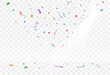 Vector illustration of falling confetti on a transparent background.