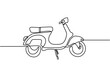 Classic scooter. Continuous one line art classical scooter motorcycle vector illustration isolated on white background. Vintage scooter or vespa motorbike logo. Retro transportation concept.