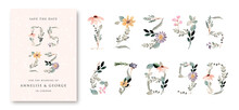 Beautiful Floral Watercolor Numbers From 0 To 9 Set