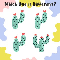 Wall Mural - Which one is different activity page for kids. Find the different cactus worksheet