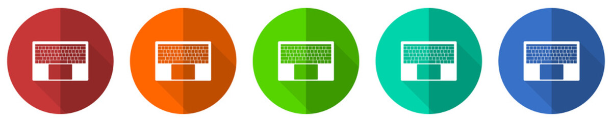 Leinwandbilder - Notebook and laptop keyboard icon set, red, blue, green and orange flat design web buttons isolated on white background, vector illustration