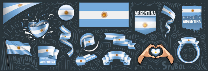 Wall Mural - Vector set of the national flag of Argentina in various creative designs