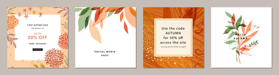 Wall Mural - trendy abstract square art templates with floral and geometric elements. suitable for social media p