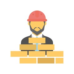 Wall Mural - Construction worker icon illustration in flat design style. Mason, builder sign.