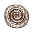 hand drawn sweet bun or roll with cinnamon or filled with poppy seeds. pastry sketch. Vector illustration of traditional dessert. poppy bun for breakfast top view. cinnamon or cocoa snail, tasty swirl