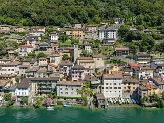 Areal view at the village of Gendria on lake Lugano, Switzerland