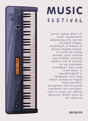 Poster - Music Festival Banner with Electronic Piano Keyboard Musical Instrument and Place for Text, Advertisement Poster, Brochure, Flyer, Invitation Card Vector Illustration