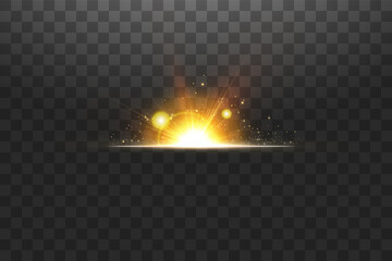 Wall Mural - Shining golden stars isolated on black background. Effects, glare, lines, glitter, explosion, golden light. Vector illustration.