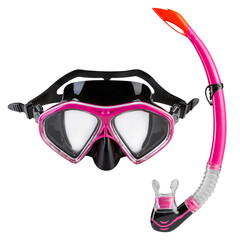 Wall Mural - set for diving, mask and snorkel, equipment for snorkeling, on a white background