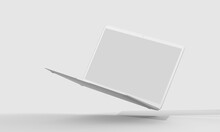 Front View Floating White Laptop With Realistic Shadows Isolated On White Background